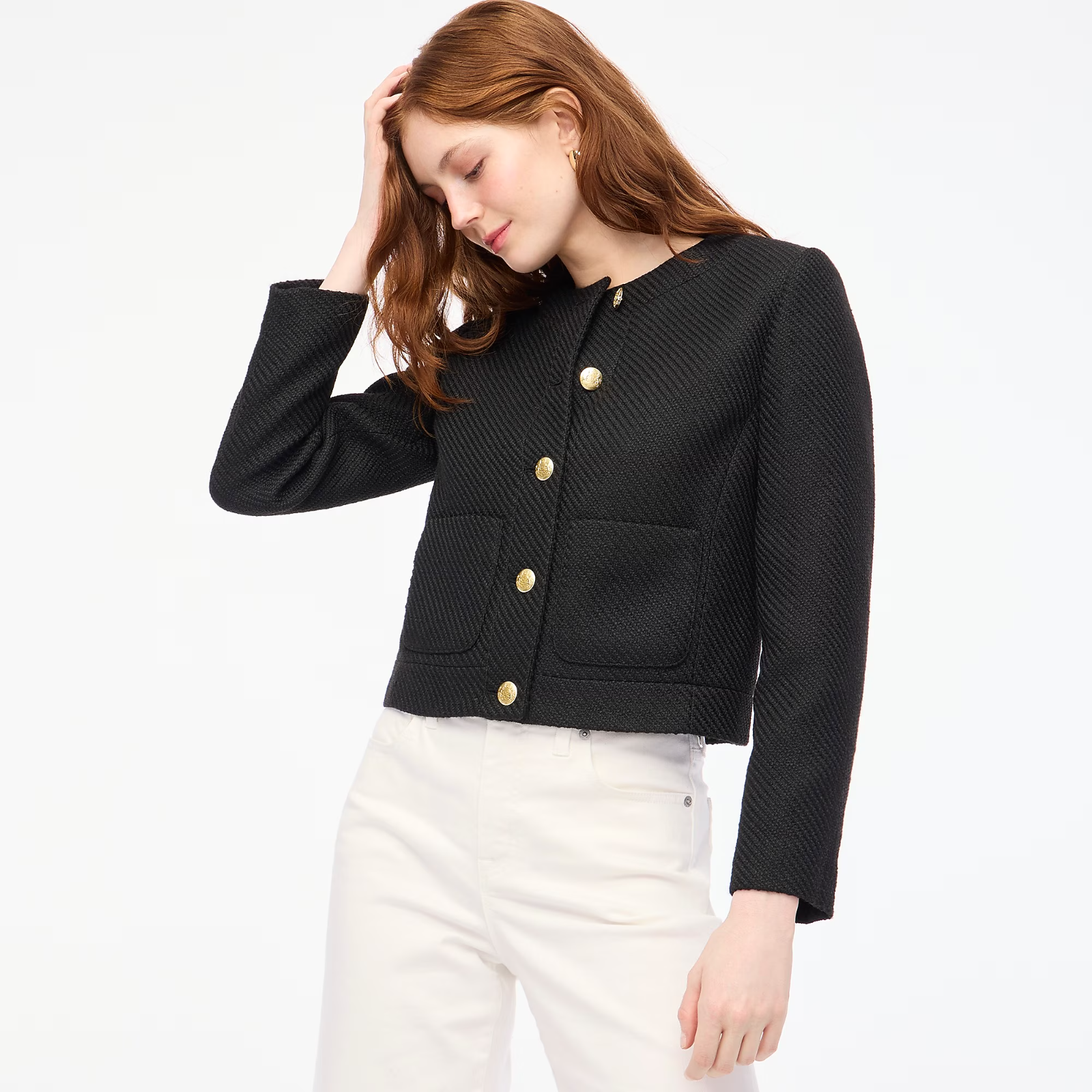 Nwt J.Crew Women's Tweed Black Long Sleeve Button Up Lady Jacket Bs928 Size 10